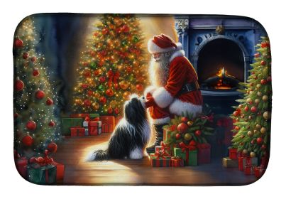 Tibetan Terrier and Santa Claus Dish Drying Mat Absorbent Dish Drying Mat Pad for Kitchen Counter Dish Drainer Mat for Countertop, 14 x 21"