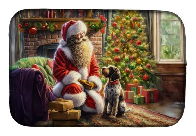 Wirehaired Pointing Griffon and Santa Claus Dish Drying Mat Absorbent Dish Drying Mat Pad for Kitchen Counter Dish Drainer Mat for Countertop