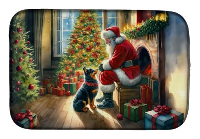 Lancashire Heeler and Santa Claus Dish Drying Mat Absorbent Dish Drying Mat Pad for Kitchen Counter Dish Drainer Mat for Countertop, 14 x 21"