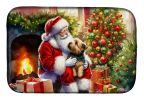 Norfolk Terrier and Santa Claus Dish Drying Mat Absorbent Dish Drying Mat Pad for Kitchen Counter Dish Drainer Mat for Countertop, 14 x 21"