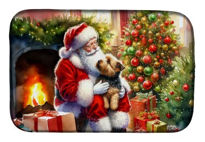 Norfolk Terrier and Santa Claus Dish Drying Mat Absorbent Dish Drying Mat Pad for Kitchen Counter Dish Drainer Mat for Countertop, 14 x 21"