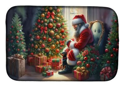 Miniature Pinscher and Santa Claus Dish Drying Mat Absorbent Dish Drying Mat Pad for Kitchen Counter Dish Drainer Mat for Countertop, 14 x 21"