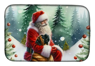 Mastiff and Santa Claus Dish Drying Mat Absorbent Dish Drying Mat Pad for Kitchen Counter Dish Drainer Mat for Countertop, 14 x 21", Multicolor