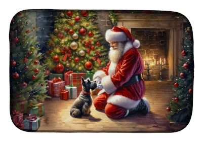 Scottish Terrier and Santa Claus Dish Drying Mat Absorbent Dish Drying Mat Pad for Kitchen Counter Dish Drainer Mat for Countertop, 14 x 21"