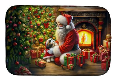 Shih Tzu and Santa Claus Dish Drying Mat Absorbent Dish Drying Mat Pad for Kitchen Counter Dish Drainer Mat for Countertop, 14 x 21", Multicolor