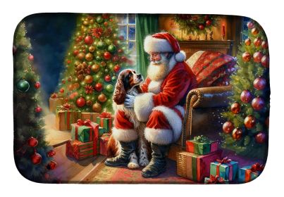 Welsh Springer Spaniel and Santa Claus Dish Drying Mat Absorbent Dish Drying Mat Pad for Kitchen Counter Dish Drainer Mat for Countertop, 14 x 21"