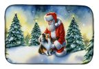Sheltie and Santa Claus Dish Drying Mat Absorbent Dish Drying Mat Pad for Kitchen Counter Dish Drainer Mat for Countertop, 14 x 21", Multicolor