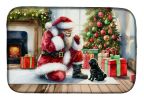 Black Pug and Santa Claus Dish Drying Mat Absorbent Dish Drying Mat Pad for Kitchen Counter Dish Drainer Mat for Countertop, 14 x 21", Multicolor