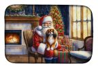 Tibetan Spaniel and Santa Claus Dish Drying Mat Absorbent Dish Drying Mat Pad for Kitchen Counter Dish Drainer Mat for Countertop, 14 x 21"