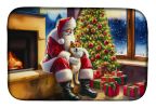 Shiba Inu and Santa Claus Dish Drying Mat Absorbent Dish Drying Mat Pad for Kitchen Counter Dish Drainer Mat for Countertop, 14 x 21", Multicolor