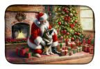 Norwegian Elkhound and Santa Claus Dish Drying Mat Absorbent Dish Drying Mat Pad for Kitchen Counter Dish Drainer Mat for Countertop, 14 x 21"