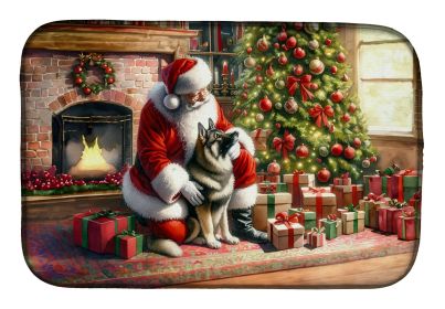 Norwegian Elkhound and Santa Claus Dish Drying Mat Absorbent Dish Drying Mat Pad for Kitchen Counter Dish Drainer Mat for Countertop, 14 x 21"