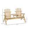 Outsunny Wooden Adirondack Chair with Center Table, 2-Seat Garden Chair for Lounging and Relaxing Outdoors Natural