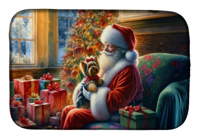 Yorkshire Terrier Yorkie and Santa Claus Dish Drying Mat Absorbent Dish Drying Mat Pad for Kitchen Counter Dish Drainer Mat for Countertop, 14 x 21" (Default: Default)