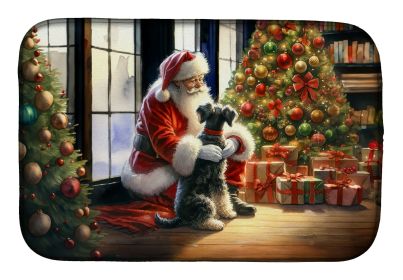 Schnauzer and Santa Claus Dish Drying Mat Absorbent Dish Drying Mat Pad for Kitchen Counter Dish Drainer Mat for Countertop, 14 x 21", Multicolor (Default: Default)