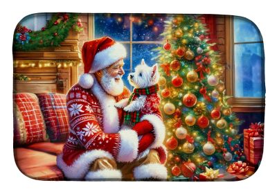 Westie and Santa Claus Dish Drying Mat Absorbent Dish Drying Mat Pad for Kitchen Counter Dish Drainer Mat for Countertop, 14 x 21", Multicolor (Default: Default)
